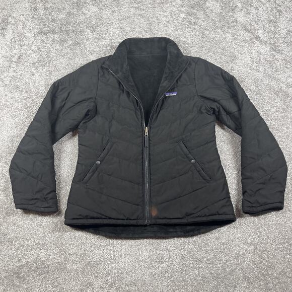 Patagonia Reversible Snow Flower Jacket Girls XXL Fleece Water Repellent Black - Picture 1 of 12